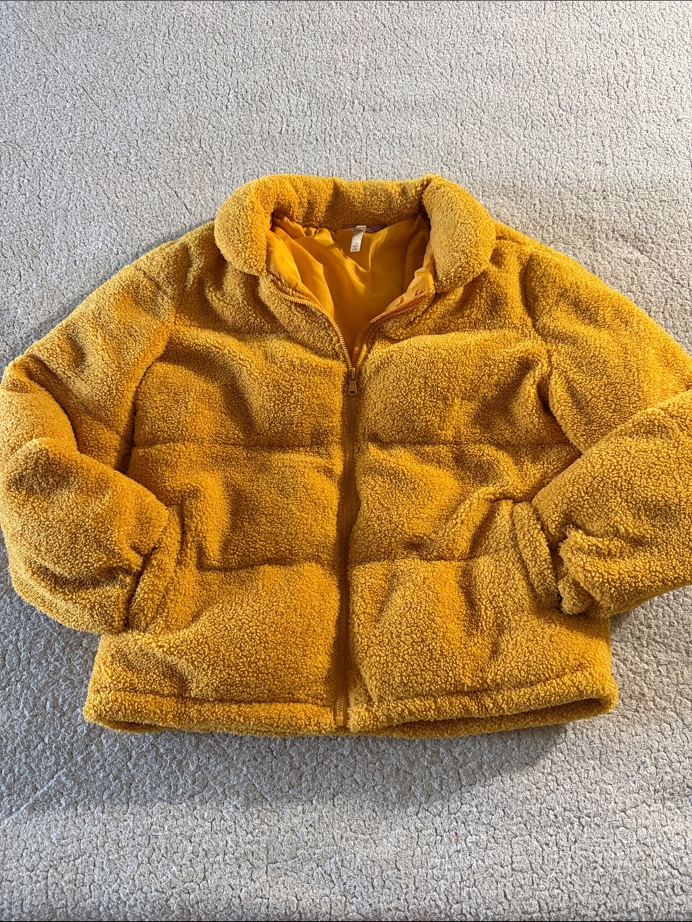 Pink Platinum Mustard Yellow Sherpa Puffer Jacket Medium
